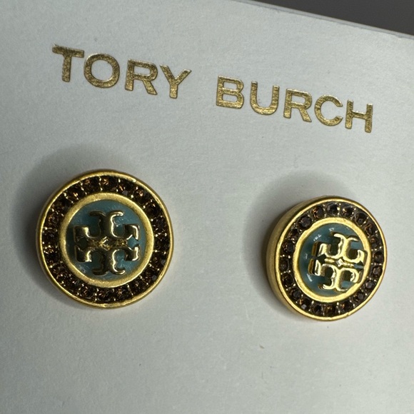 Tory Burch New Kira 18K Gold-Plated Pave Crystals Enamel Circle Stud Earrings - Picture 2 of 12